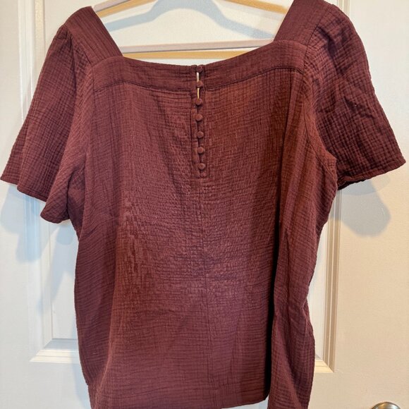 Madewell Textured Cotton Square-Neck Top – Rust/Burgundy – Women’s XL - Picture 3 of 3